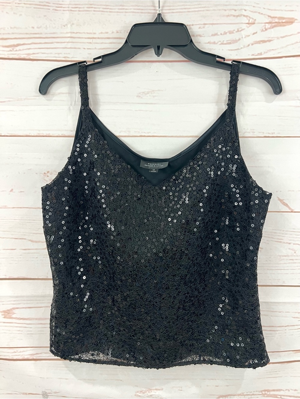 Tahari Black Silky Sequin Camisole Tank Top